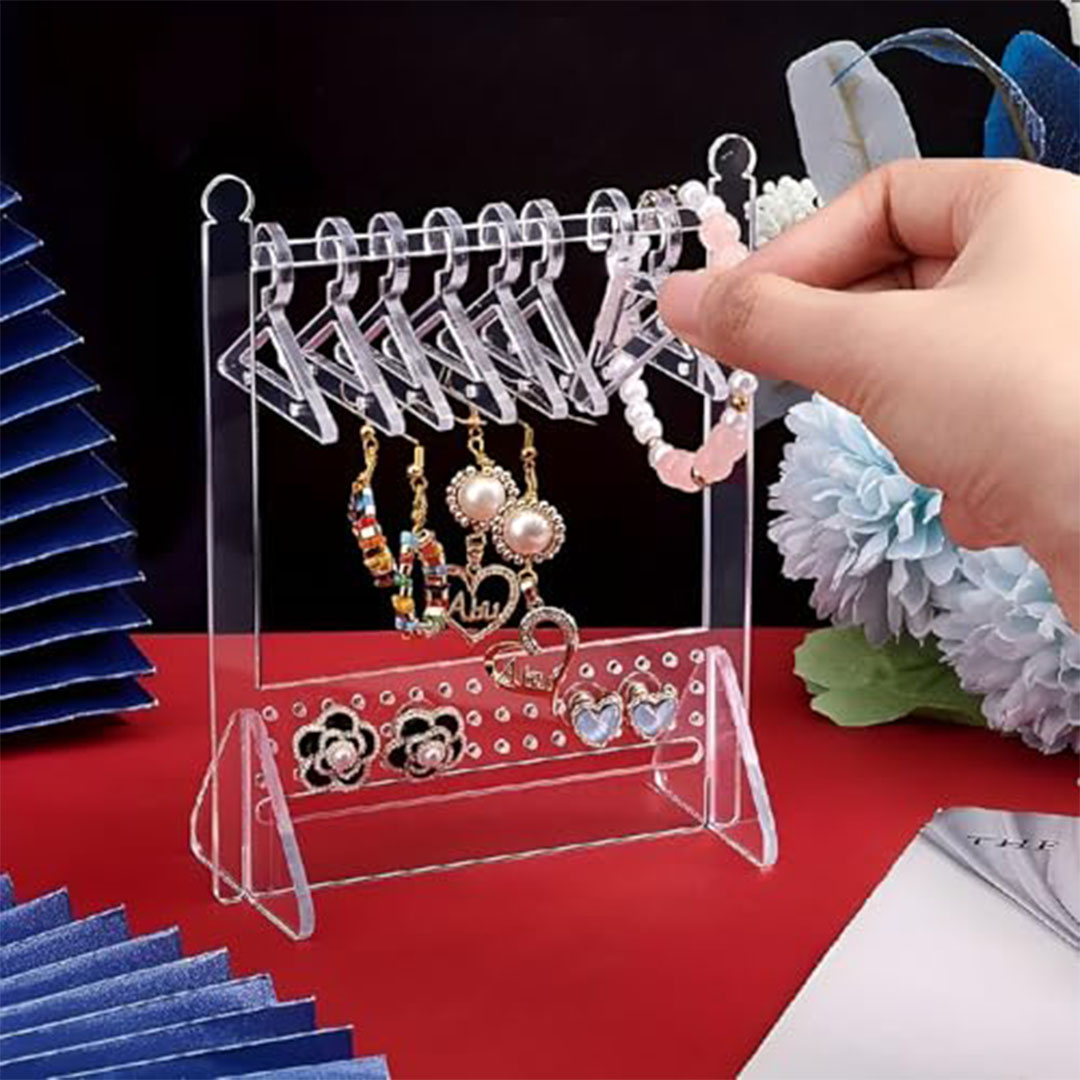 حامل أقراط اكريليك شفاف بتصميم شماعة