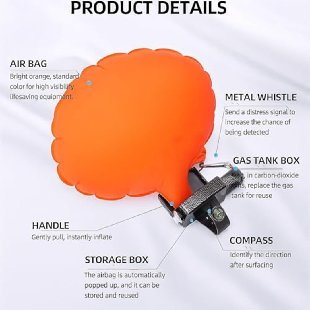 سوار منقذ من الغرق مع وسادة هوائية قابلة للنفخ في ثانيتين وصافرة معدنية وبوصلة