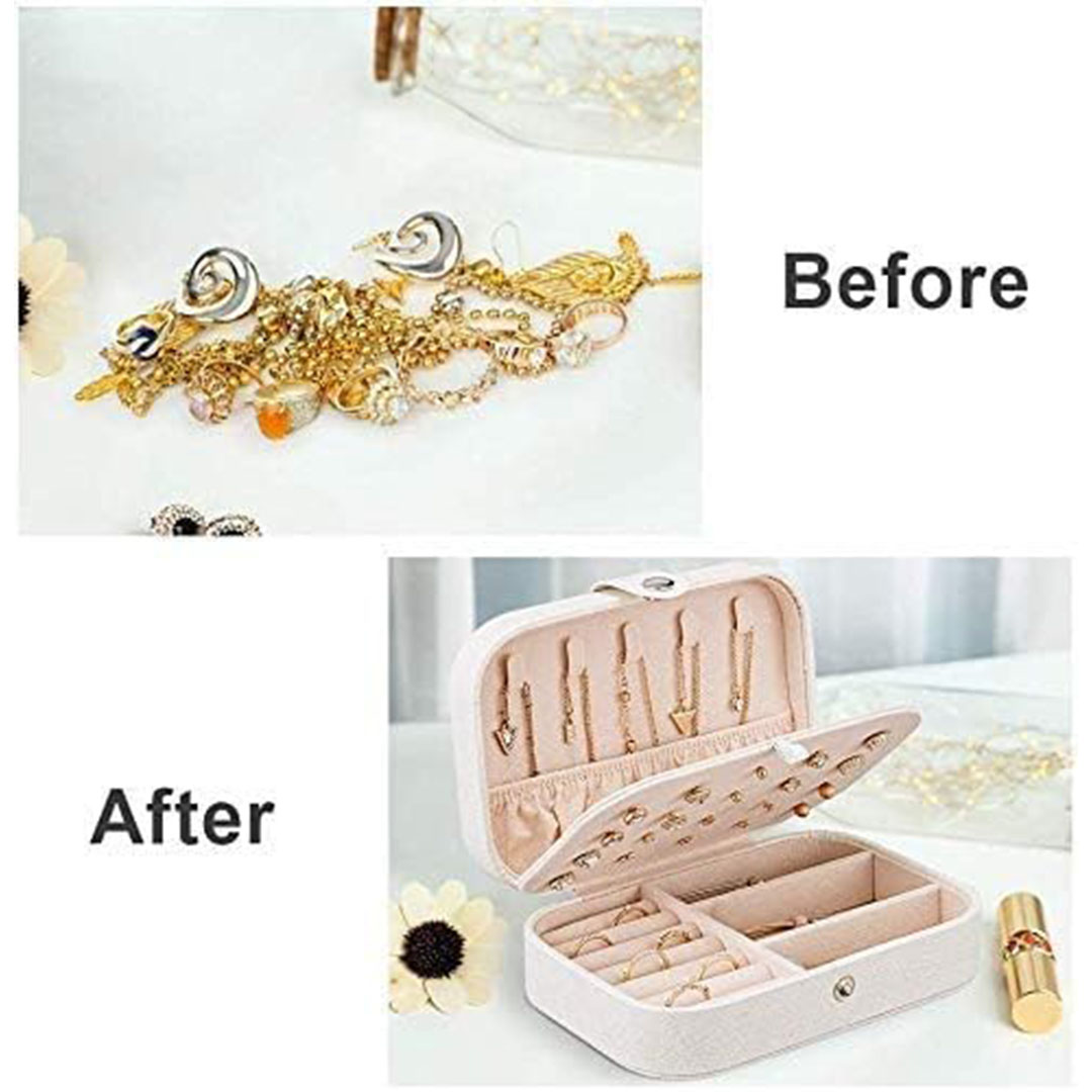 علبة اكسسوارات من الجلد الصناعي مقسمة من الداخل - ابيض