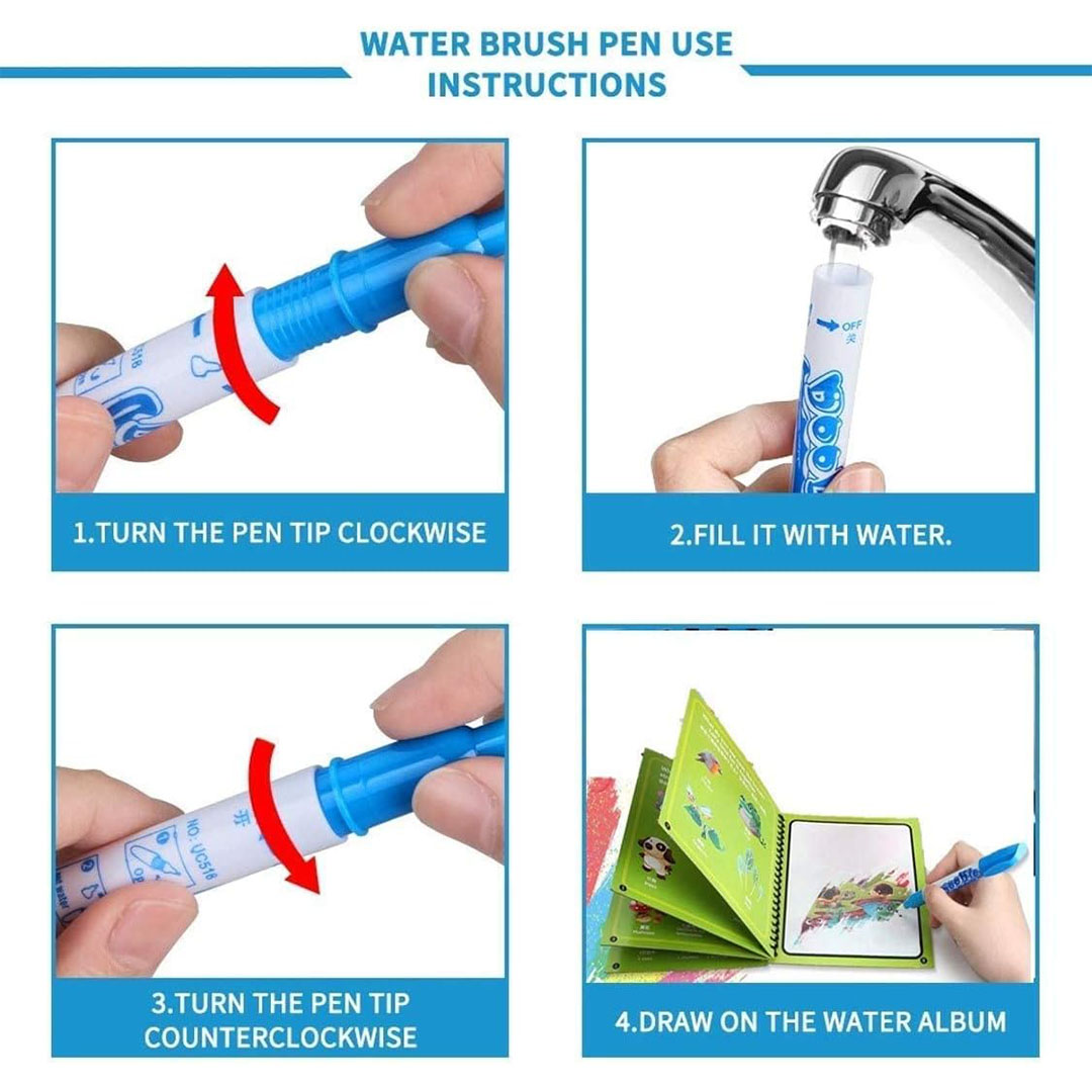 كتب تلوين مائية سحرية للأطفال - كتابين وقلم