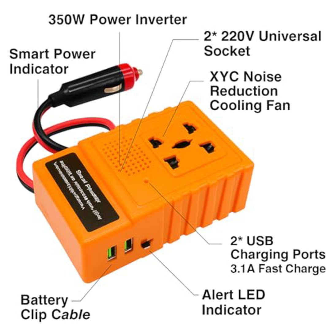 محول طاقة ذكي للسيارة - 350 وات - 220 فولت - 3.1 أمبير