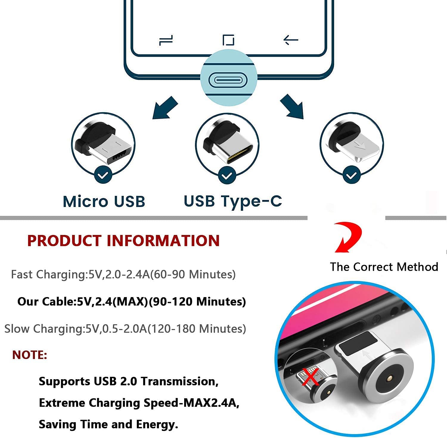 وصلة الشاحن المغناطيسي 3في1