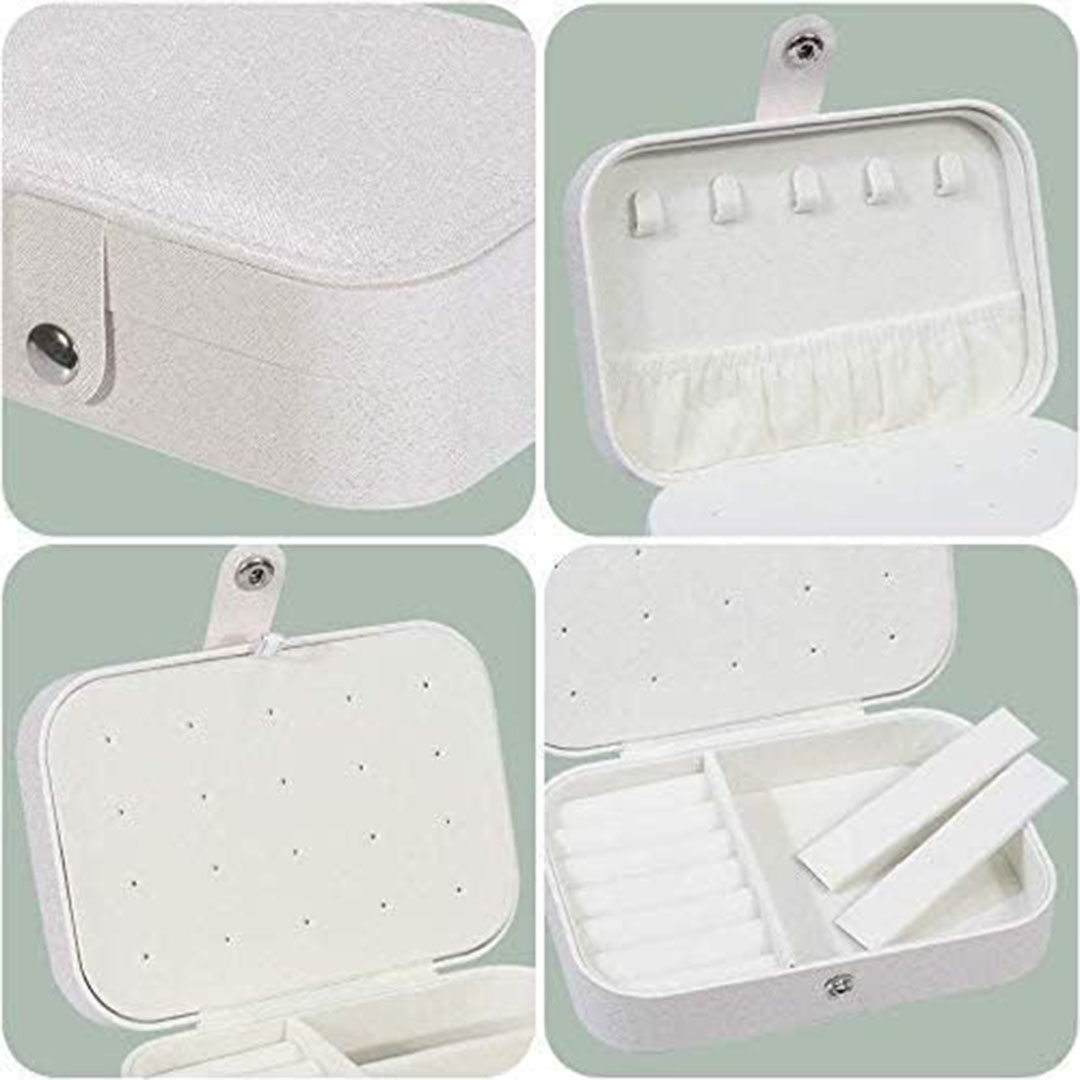 علبة اكسسوارات من الجلد الصناعي مقسمة من الداخل - ابيض