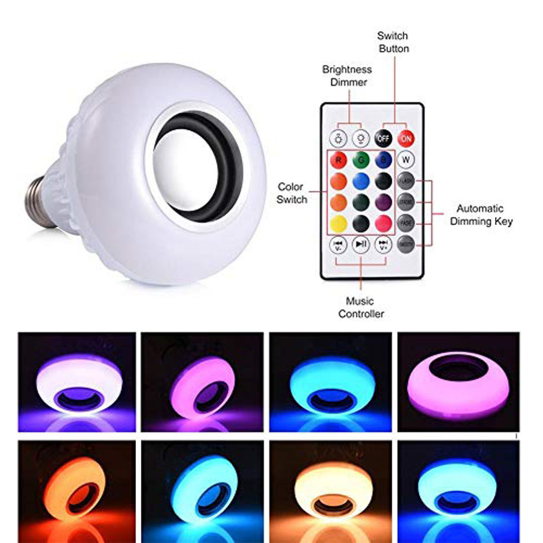 مكبر صوت ذكي بخاصية البلوتوث لتشغيل الموسيقى بتصميم لمبة ومزود باضاءة ليد