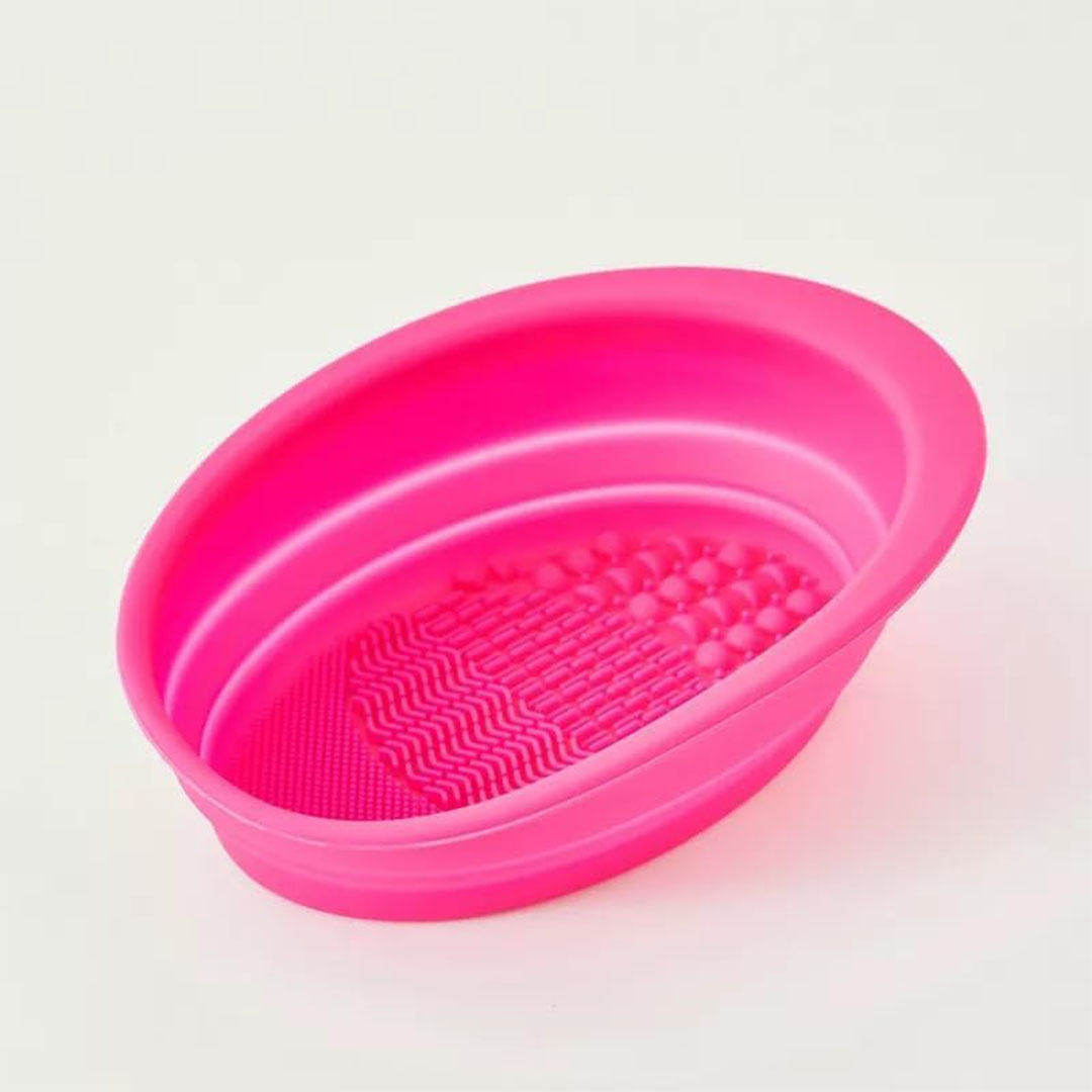 طبق قابل للطي سيليكون لتنظيف فرش وادوات المكياج - بينك