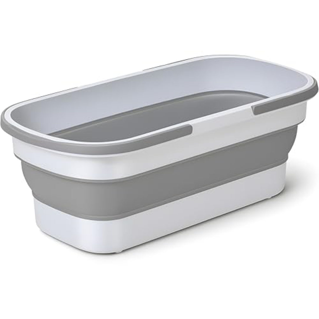 طبق سيليكون قابل للطي مع عجلات ومقابض مزدوجة